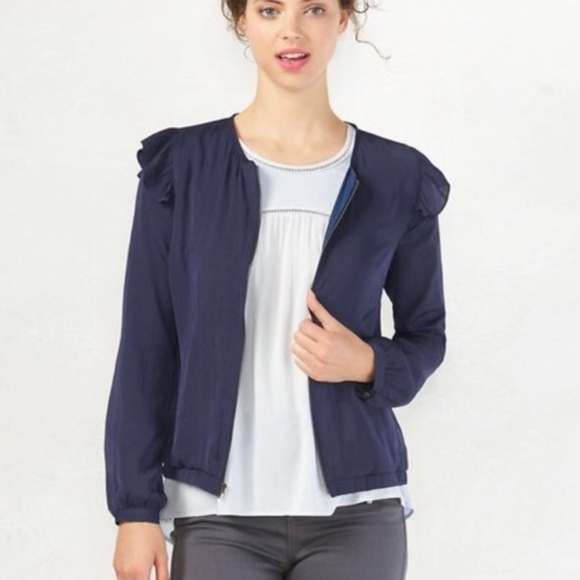 LC Lauren Conrad Jackets & Blazers - NWT Lauren Conrad Navy Blue Ruffle Shoulder Jacket